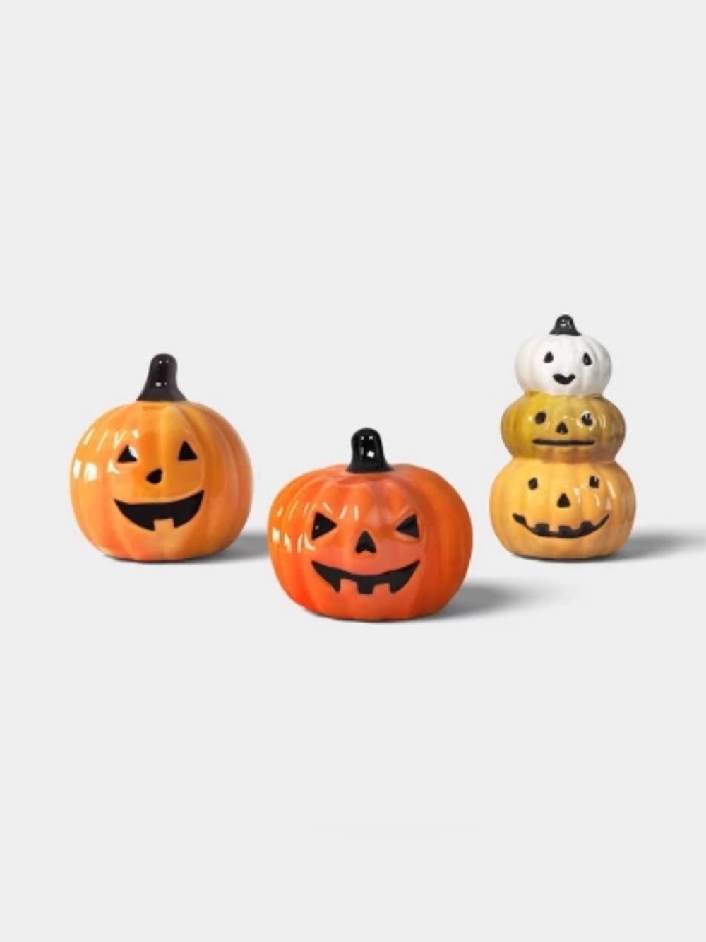 Festive Ceramic Jack-O'-Lantern Trio - Orange & White Pumpkin Décor